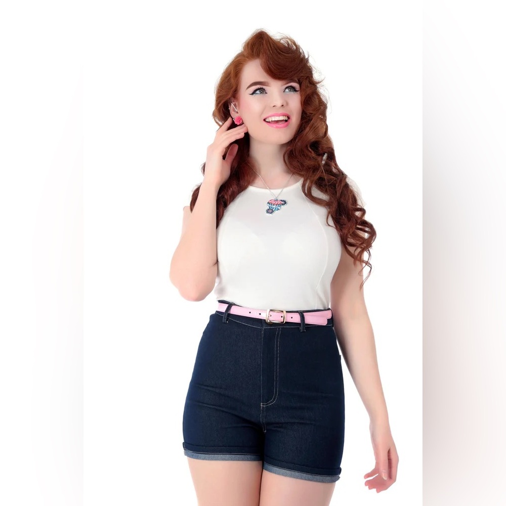 Collectif Lily Dark Blue Jean Pinup Shorts size 2X (US 14)